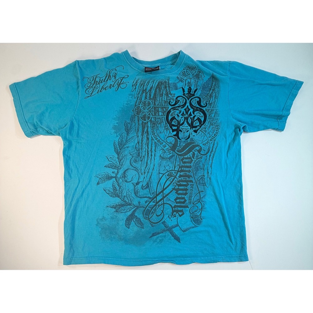 Southpole Mens XXL Turquoise Blue Graphic T-Shirt Y2K Streetwear Truth & Liberty